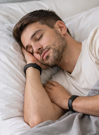 Homme dormant sur le côté avec un bracelet connecté Harmony